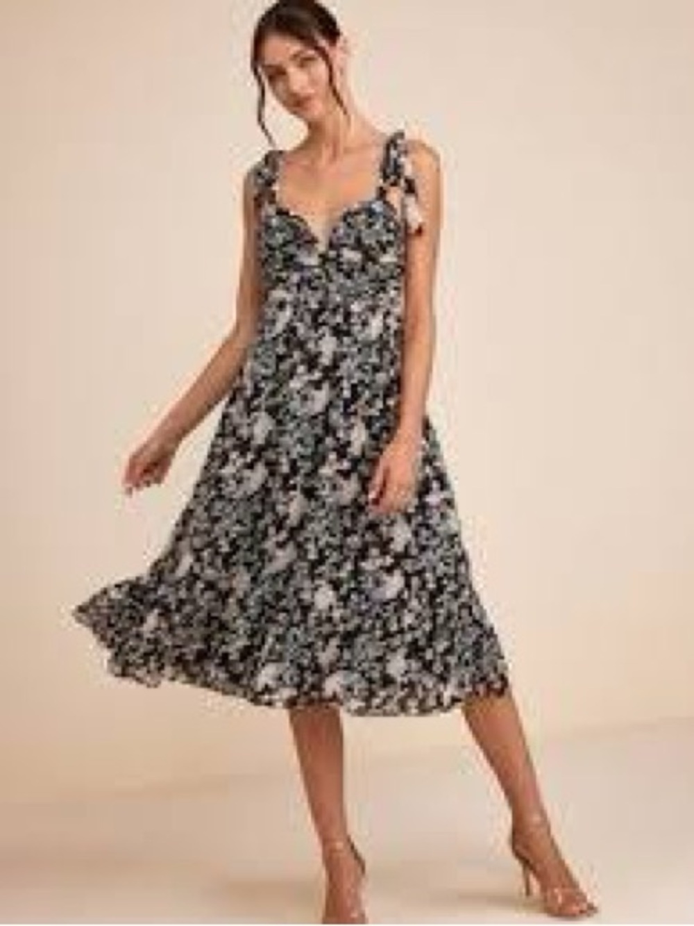 Lulu's Black and White Floral Tie-Strap Midi Dress